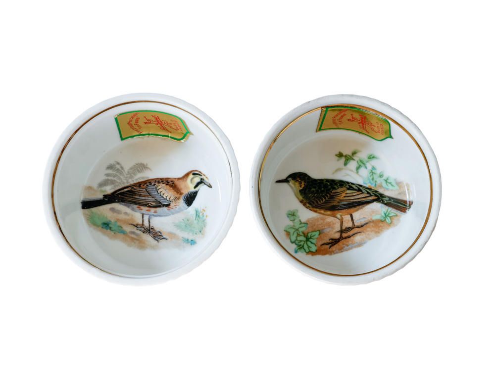 VTG Louis Lourioux France Bird Ramekins Set of 2 Cottage Farmhouse Bakeware Bowl